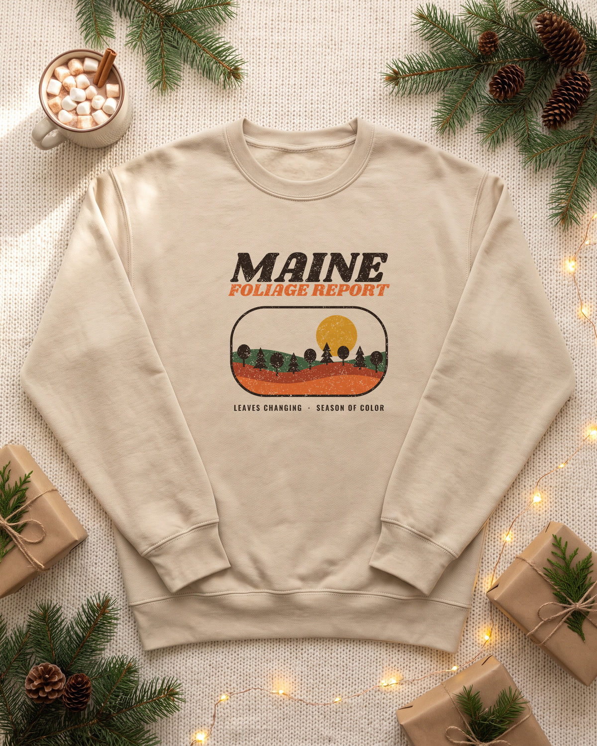 Maine Foliage Report Retro Landscape Crewneck Sweatshirt (photo)