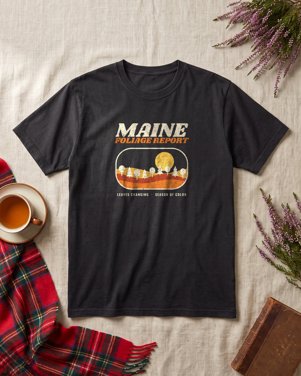 Maine Foliage Report Retro Landscape T-Shirt (photo)