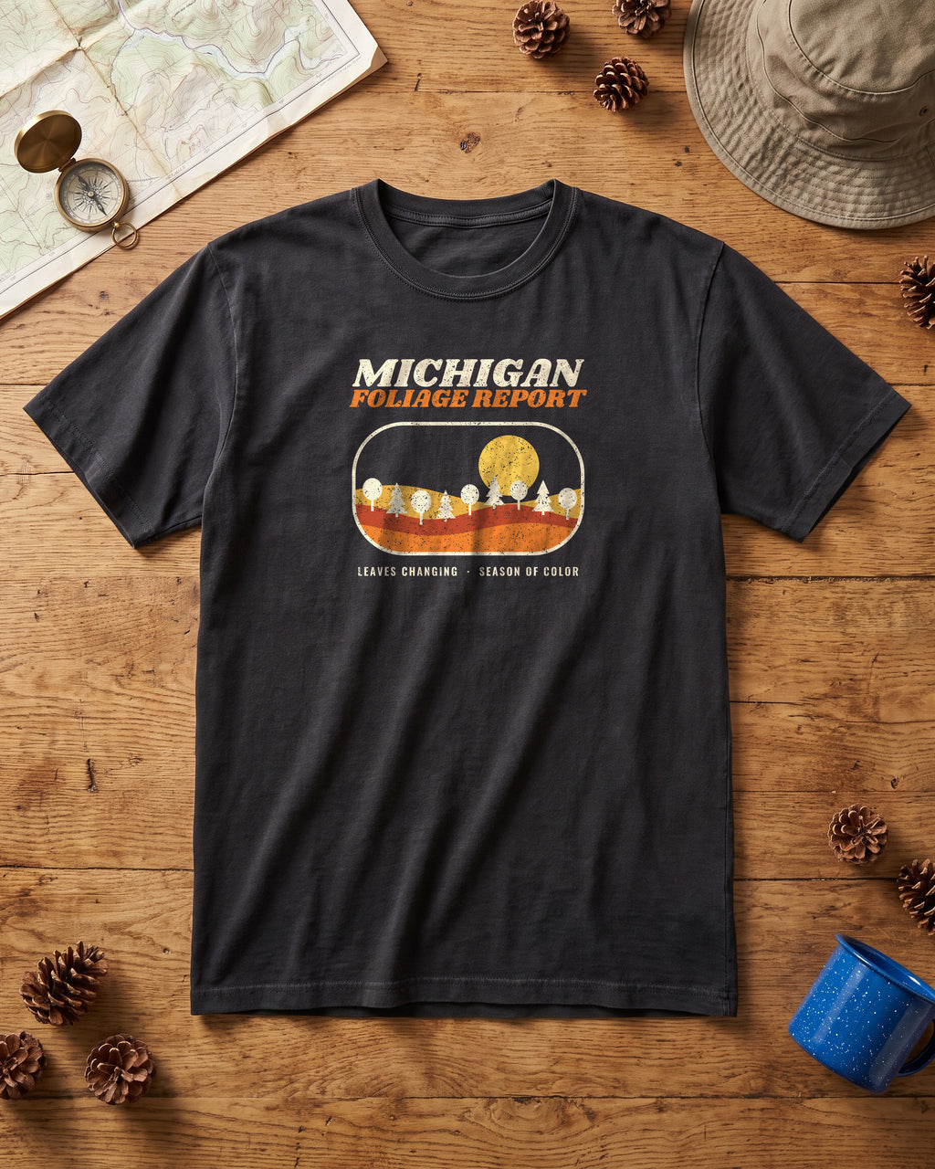 Michigan Foliage Report Retro Landscape T-Shirt (photo)