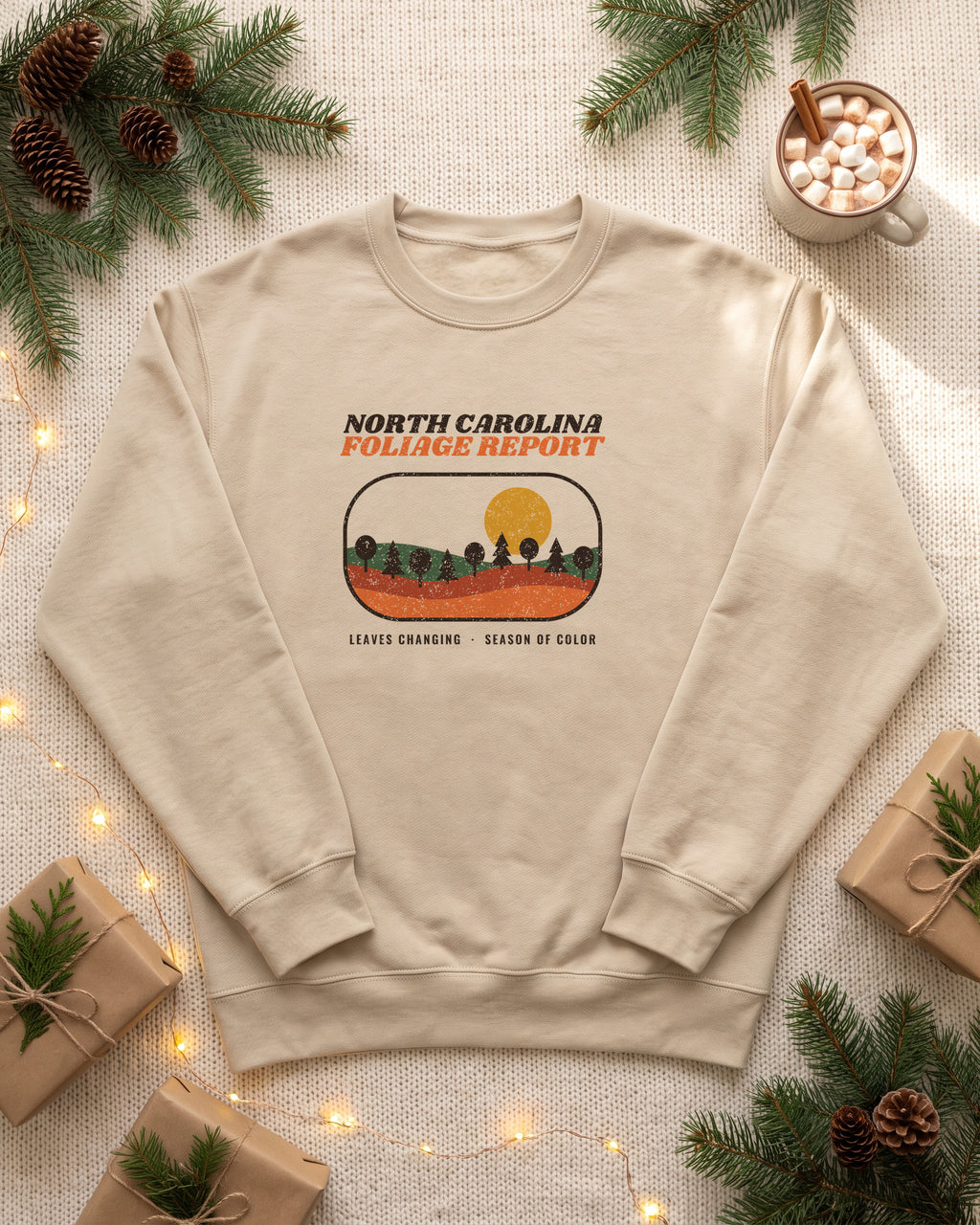 North Carolina Foliage Report Retro Landscape Crewneck Sweatshirt (photo)