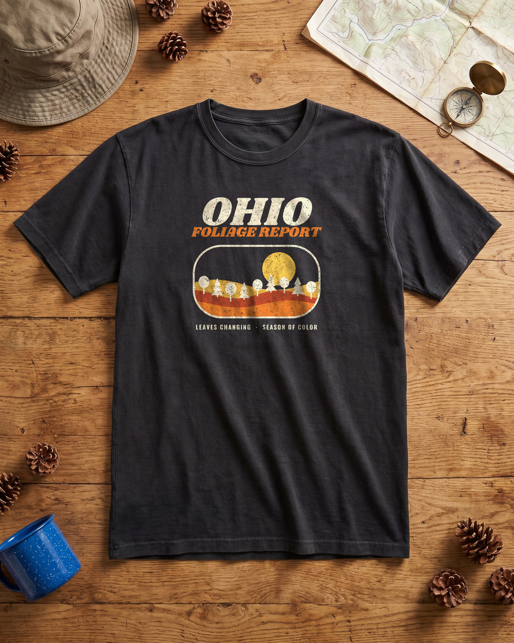 Ohio Foliage Report Retro Landscape T-Shirt (photo)