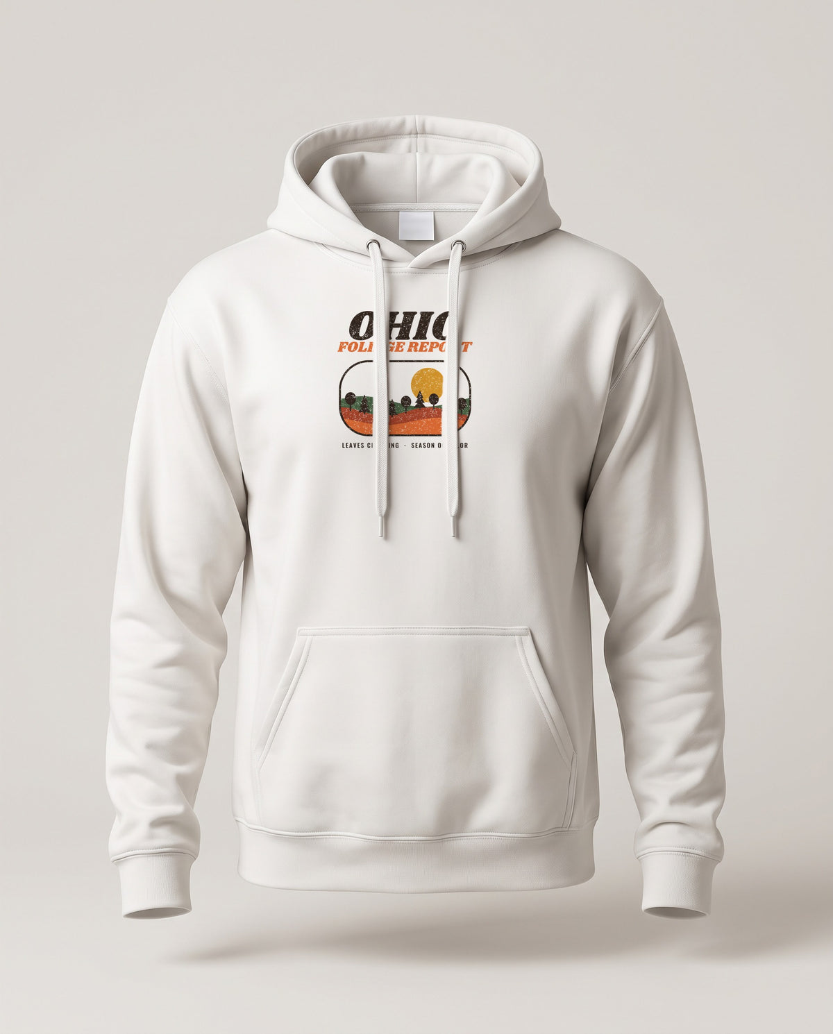 Ohio Foliage Report Retro Landscape Hoodie — White (mockup)