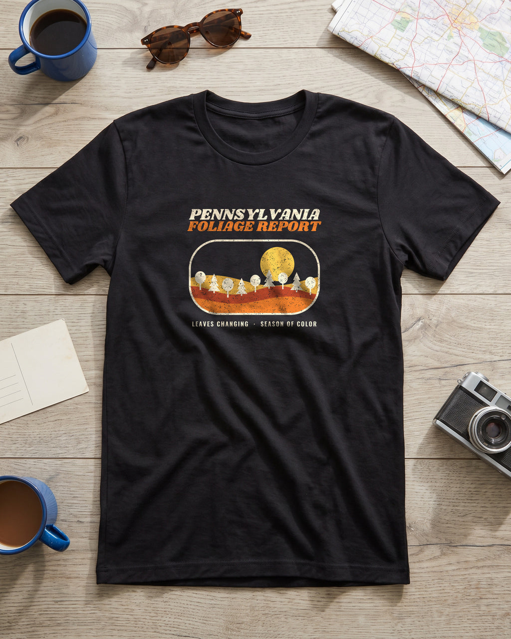 Pennsylvania Foliage Report Retro Landscape T-Shirt (photo)