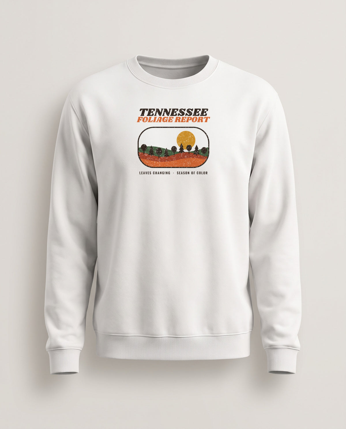 Tennessee Foliage Report Retro Landscape Crewneck Sweatshirt — White (mockup)