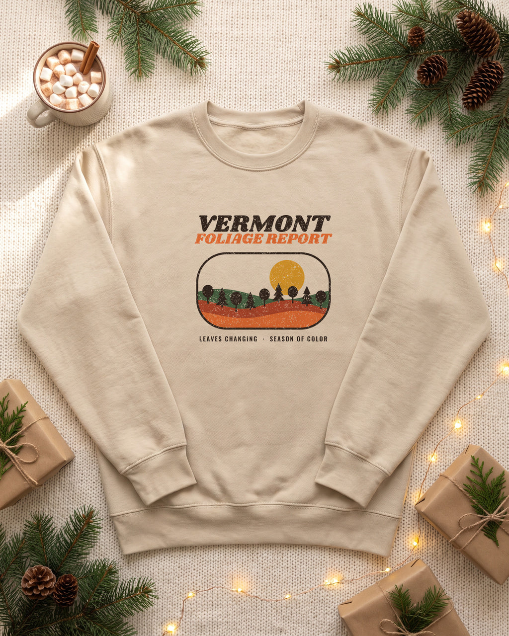 Vermont Foliage Report Retro Landscape Crewneck Sweatshirt (photo)