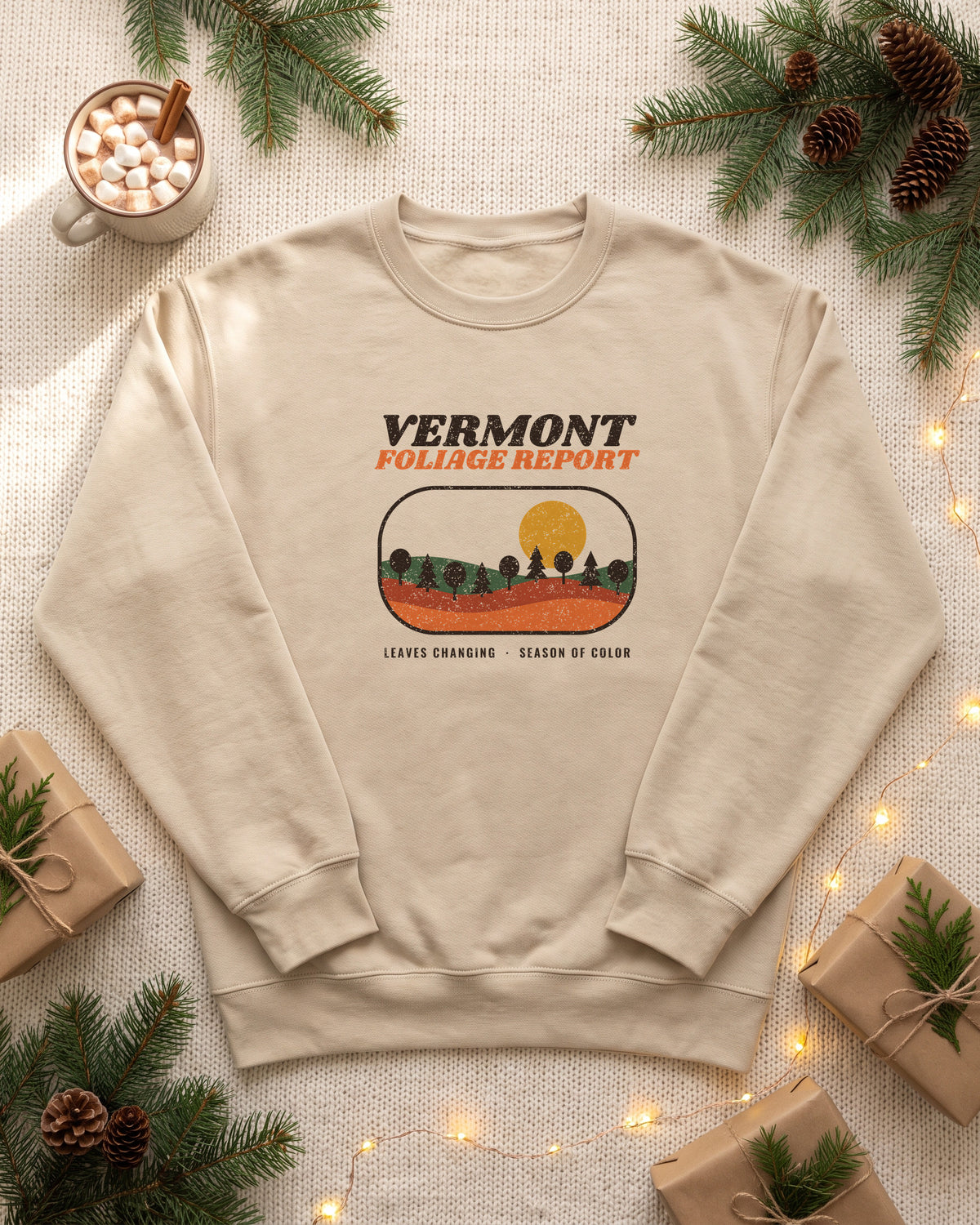 Vermont Foliage Report Retro Landscape Crewneck Sweatshirt (photo)