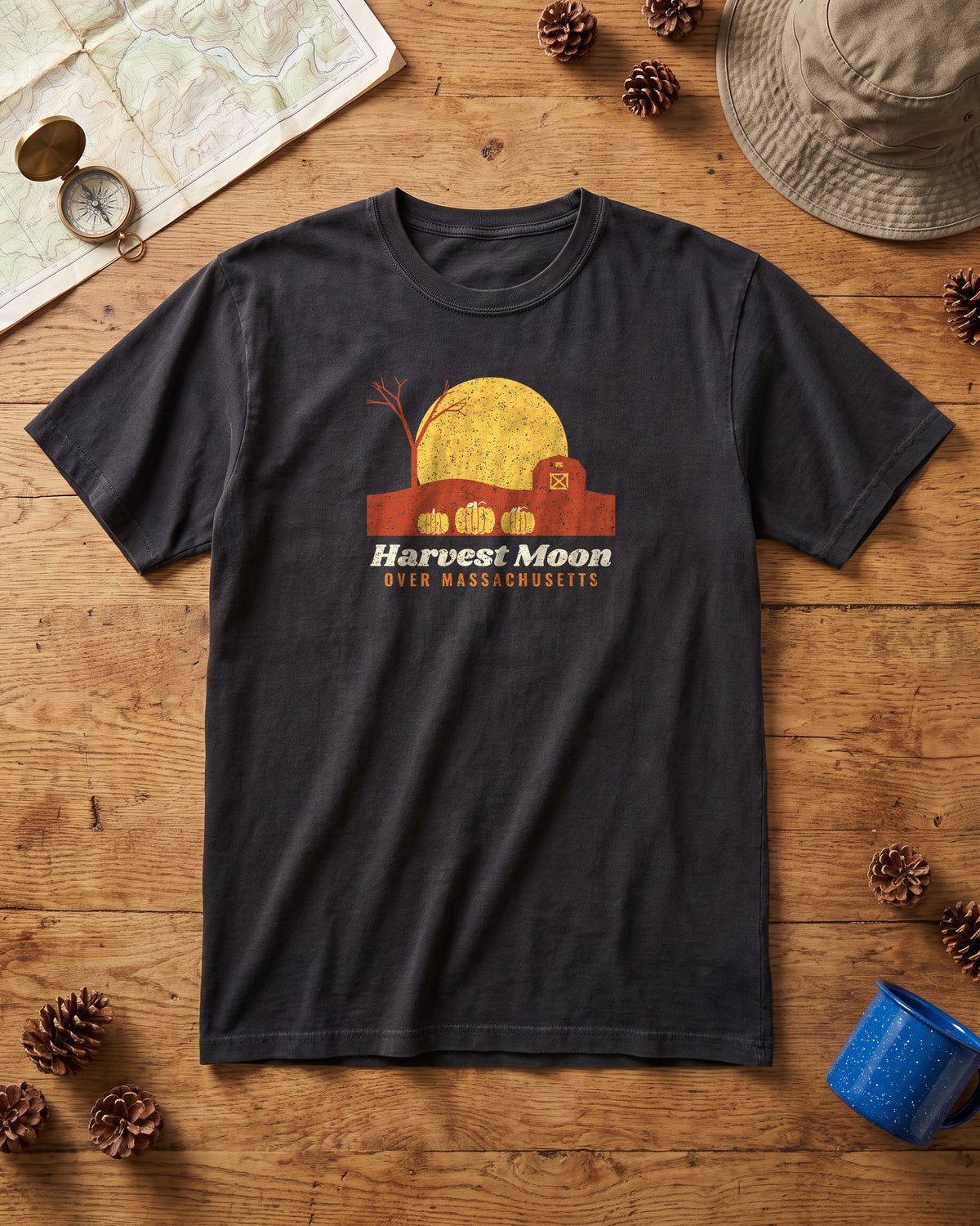 Harvest Moon Over Massachusetts Barn T-Shirt (photo)