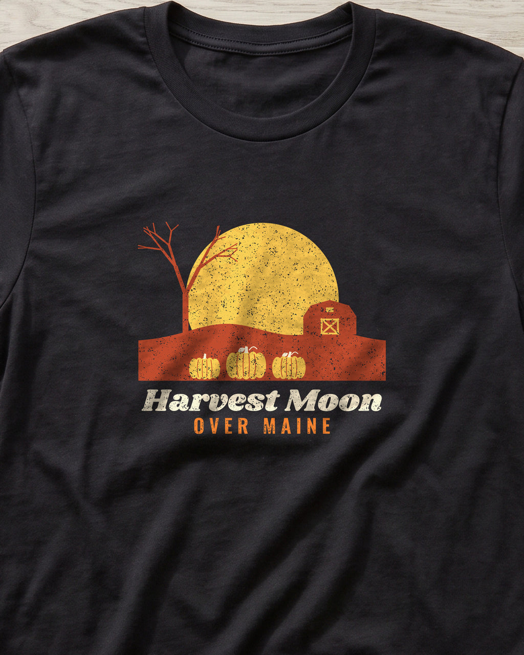 Harvest Moon Over Maine Barn T-Shirt (close-up)