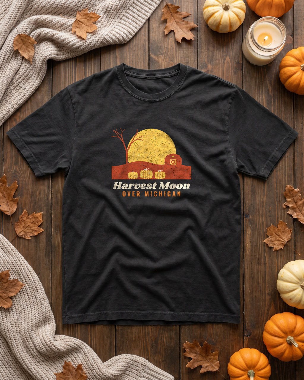 Harvest Moon Over Michigan Barn T-Shirt (photo)