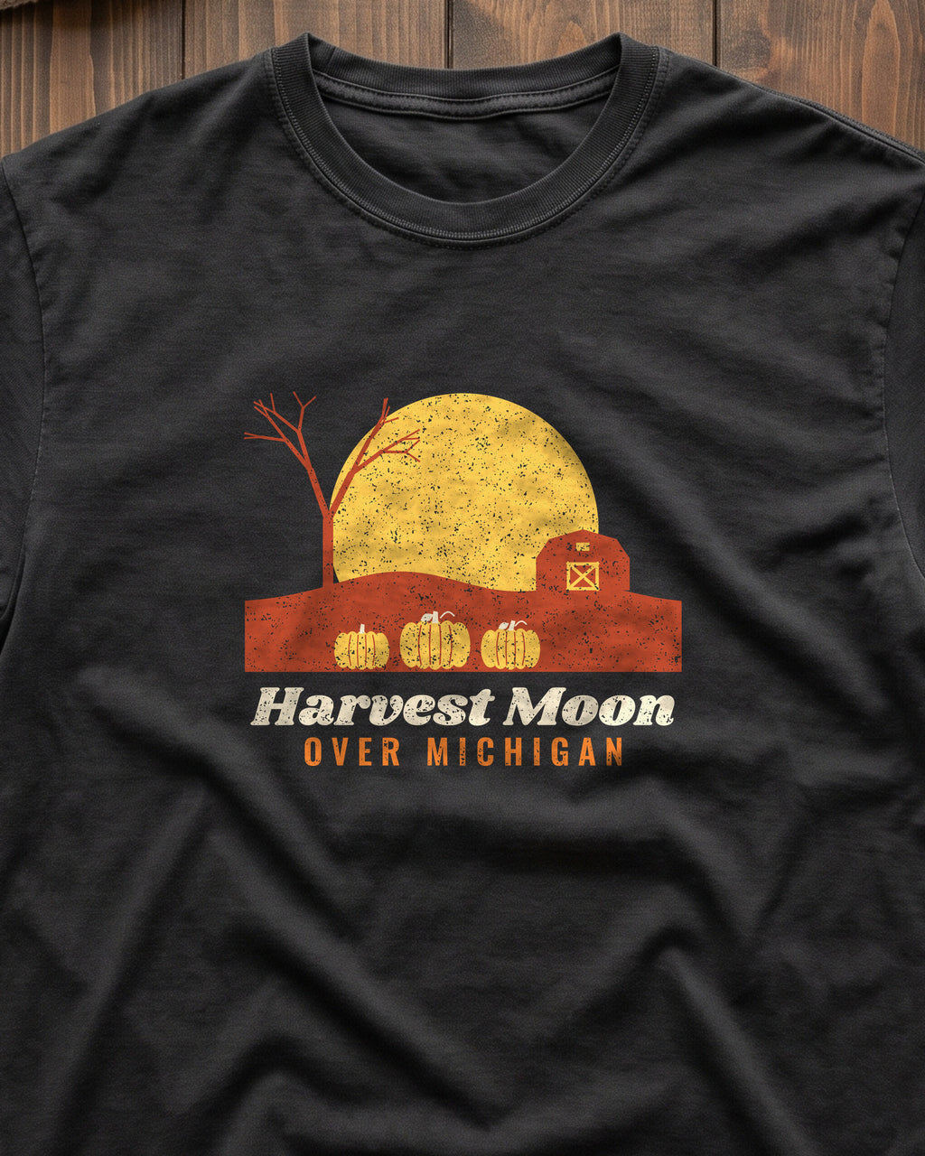 Harvest Moon Over Michigan Barn T-Shirt (close-up)