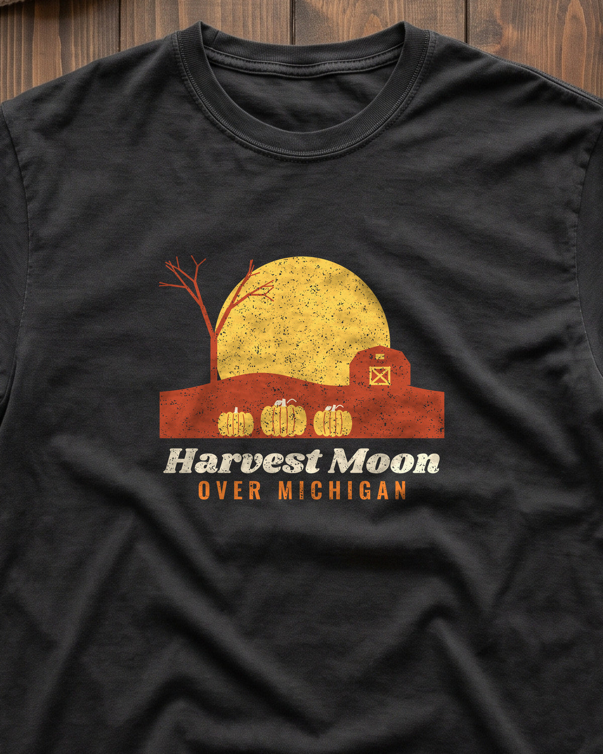 Harvest Moon Over Michigan Barn T-Shirt (close-up)