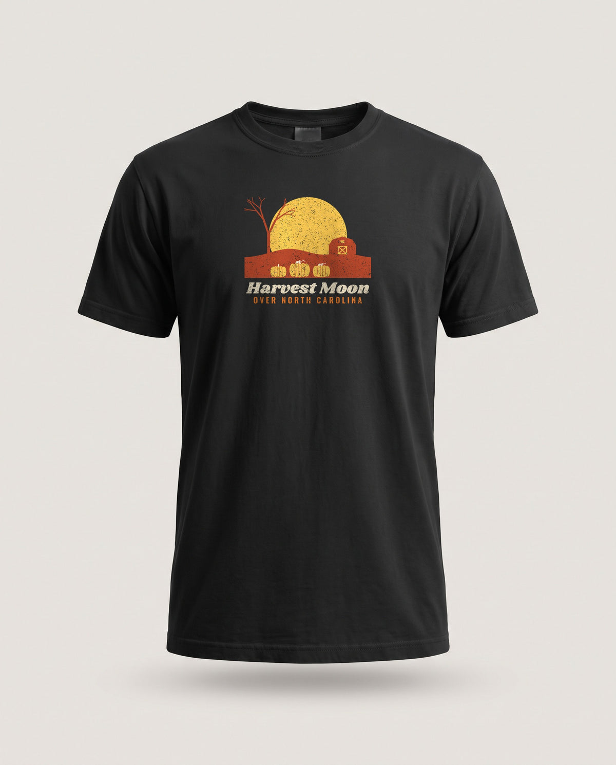 Harvest Moon Over North Carolina Barn T-Shirt — Black (mockup)