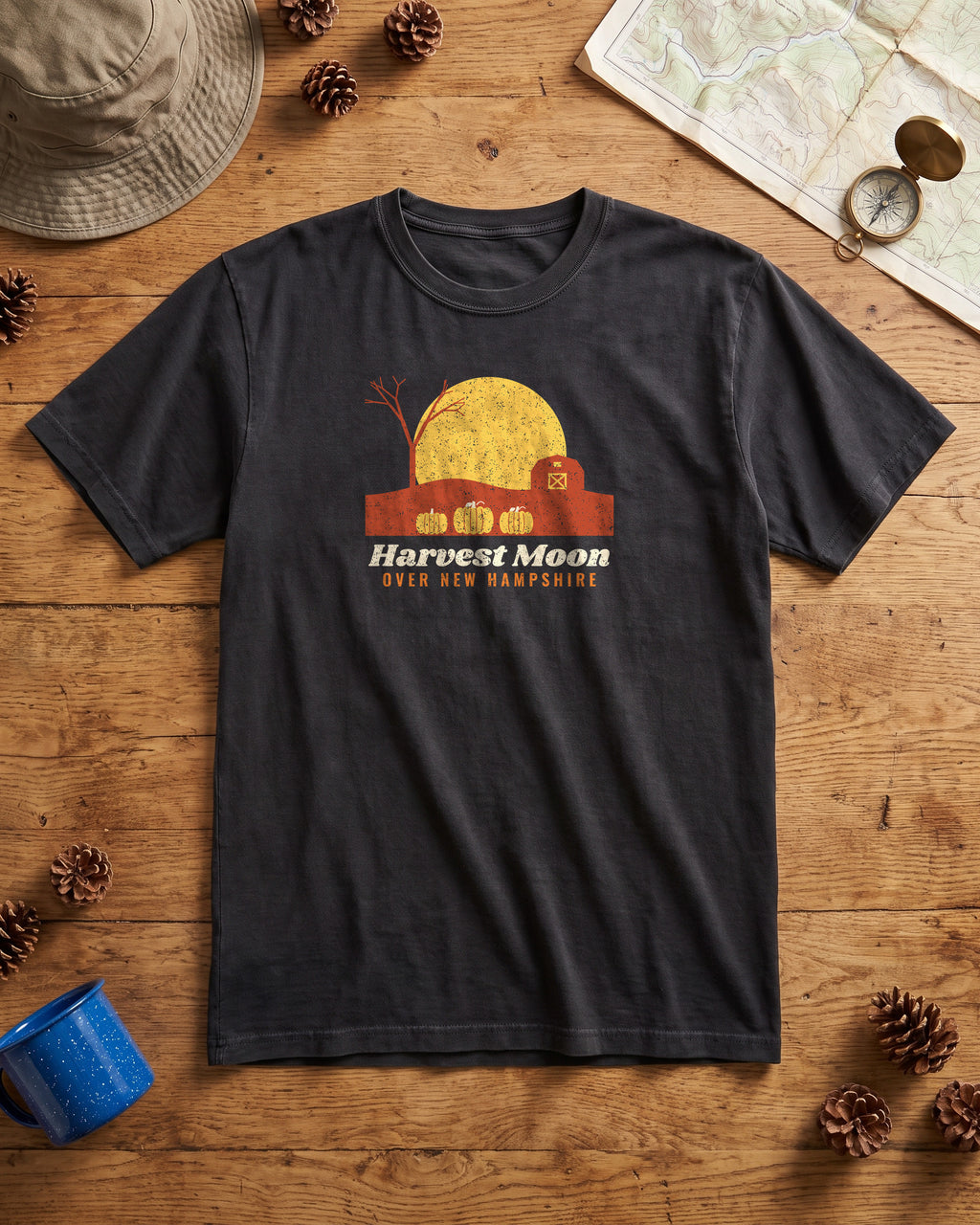 Harvest Moon Over New Hampshire Barn T-Shirt (photo)