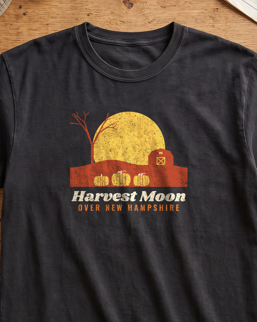 Harvest Moon Over New Hampshire Barn T-Shirt (close-up)