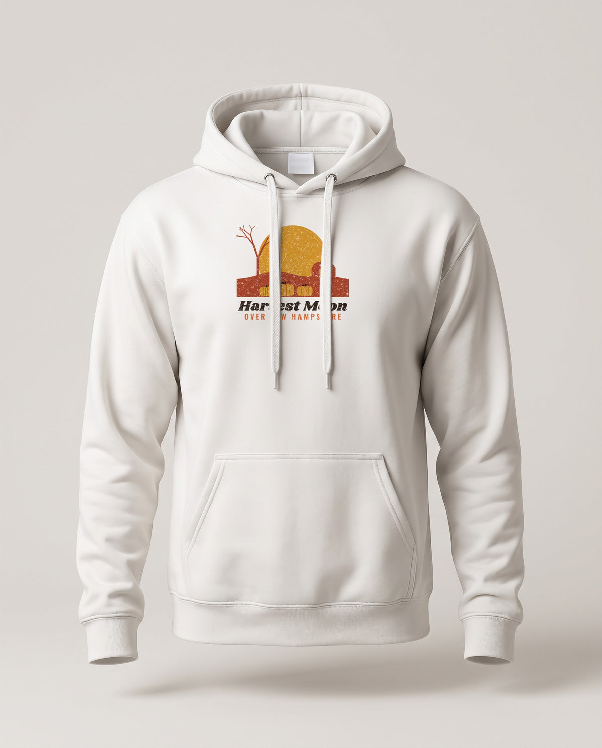 Harvest Moon Over New Hampshire Barn Hoodie — White (mockup)