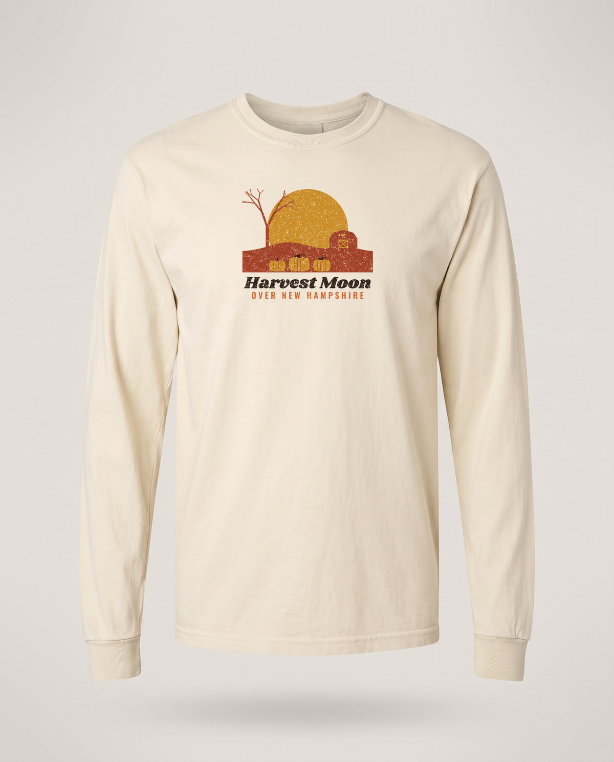Harvest Moon Over New Hampshire Barn Long Sleeve Tee — Ivory (mockup)