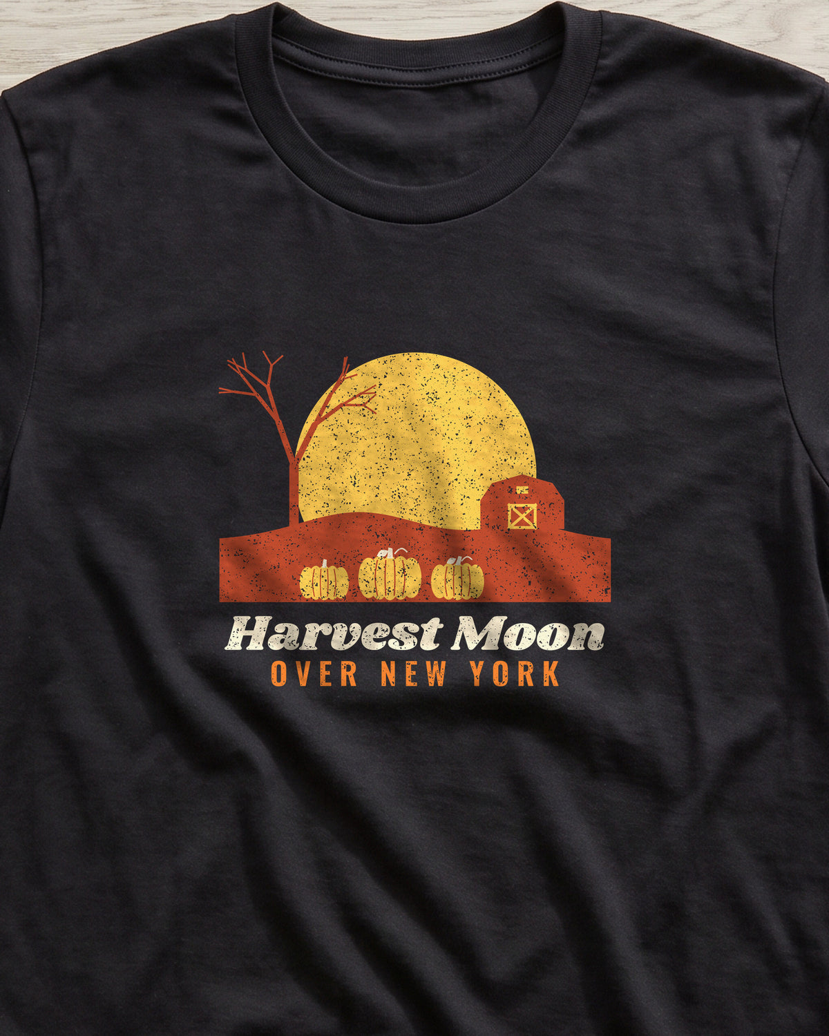 Harvest Moon Over New York Barn T-Shirt (close-up)