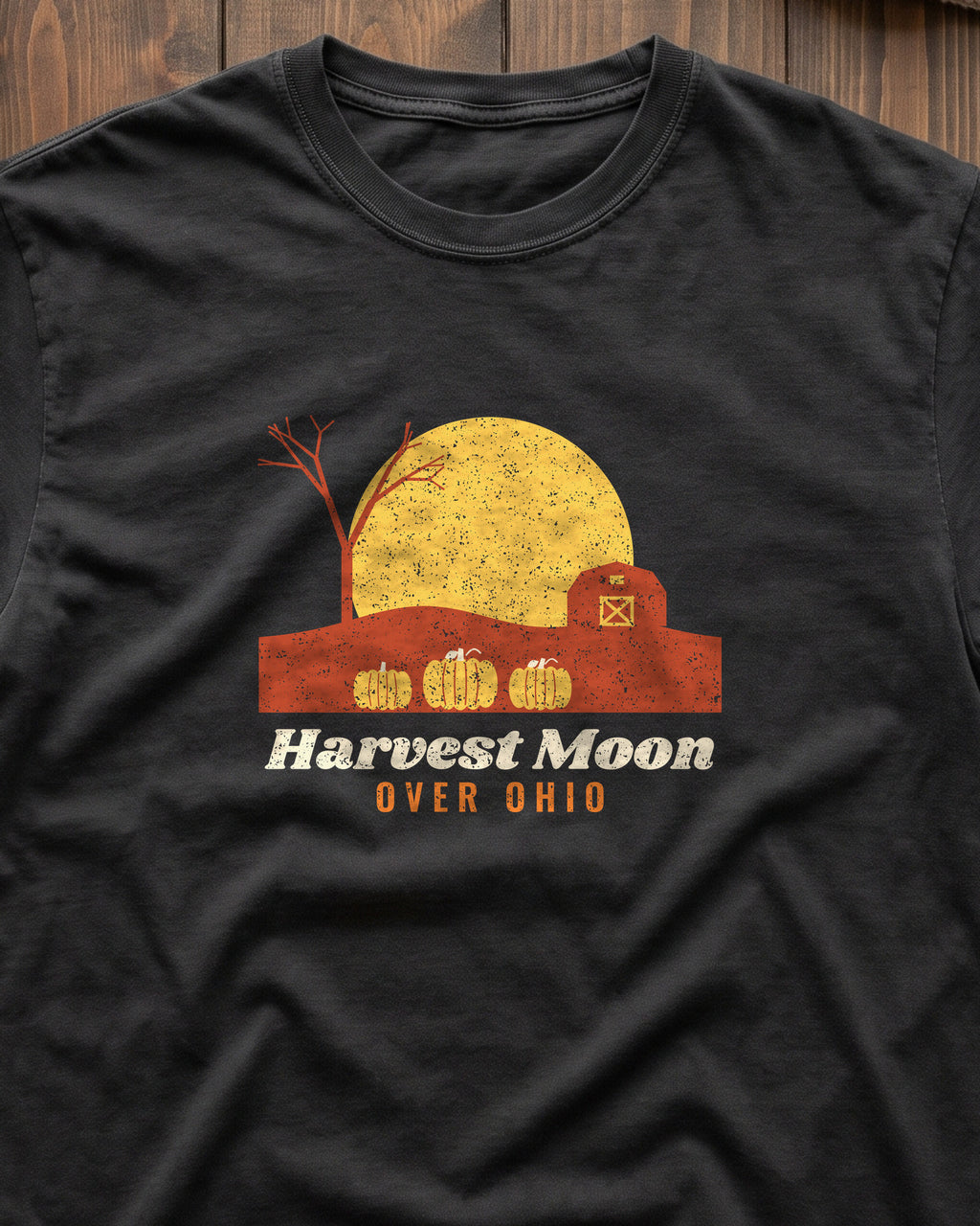 Harvest Moon Over Ohio Barn T-Shirt (close-up)