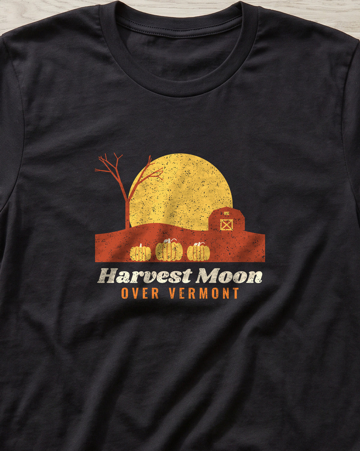 Harvest Moon Over Vermont Barn T-Shirt (close-up)