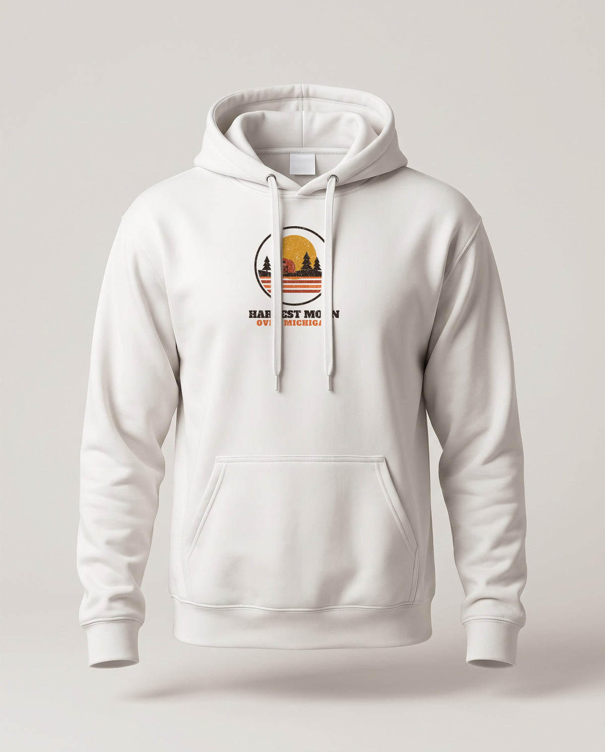 Harvest Moon Over Michigan Retro Badge Hoodie — White (mockup)
