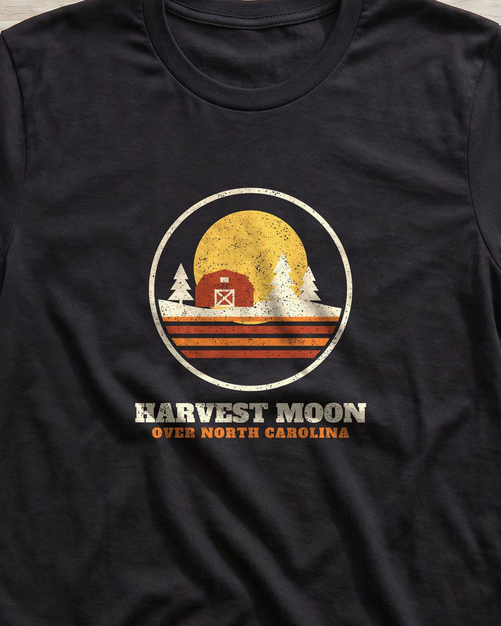 Harvest Moon Over North Carolina Retro Badge T-Shirt (close-up)