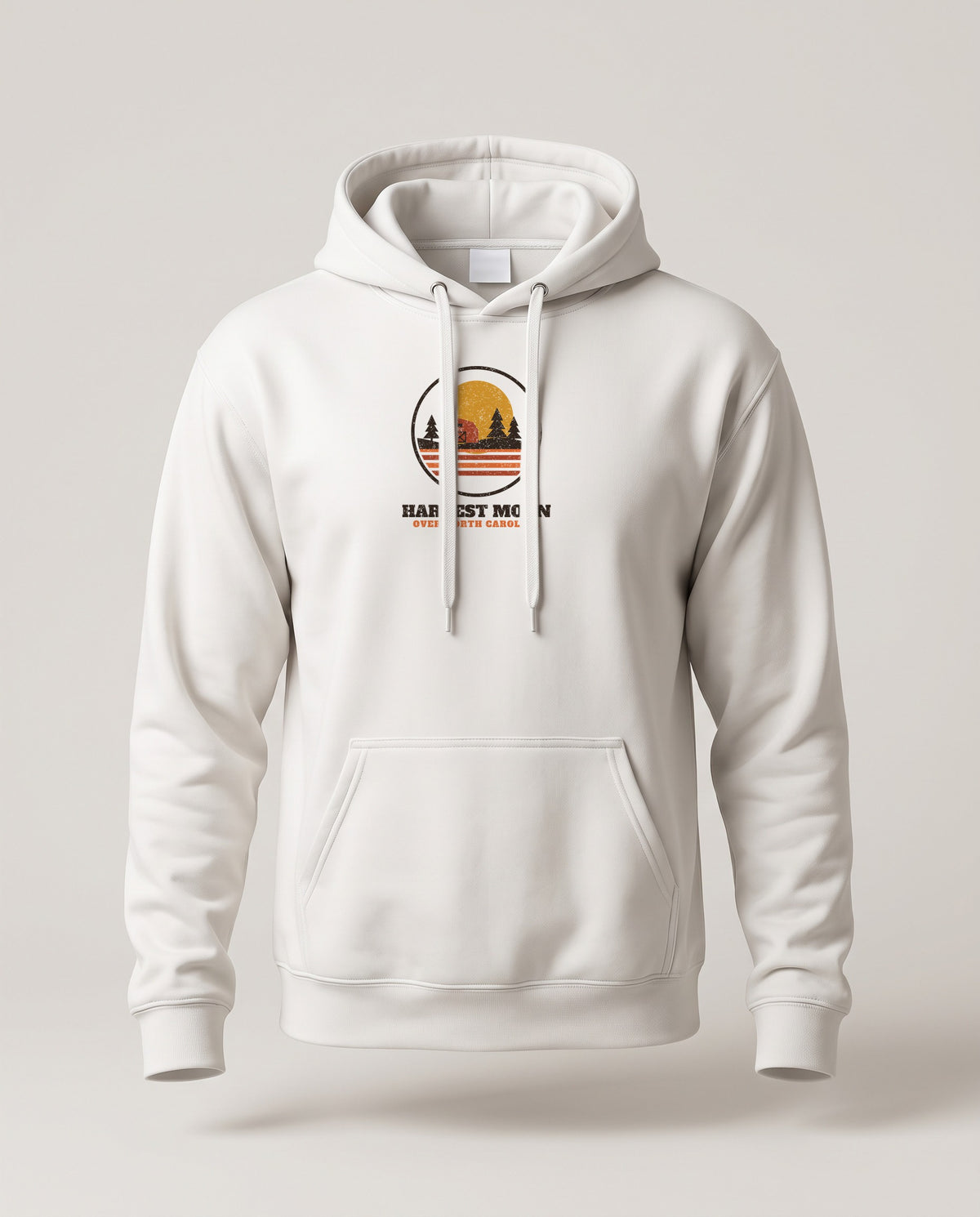 Harvest Moon Over North Carolina Retro Badge Hoodie — White (mockup)