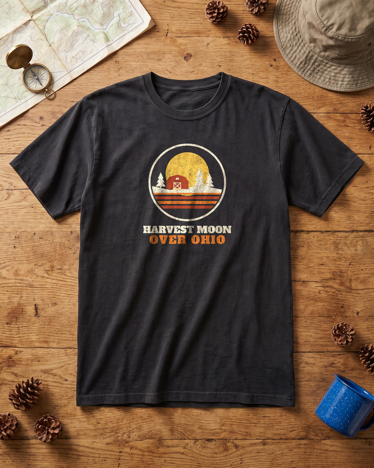Harvest Moon Over Ohio Retro Badge T-Shirt (photo)