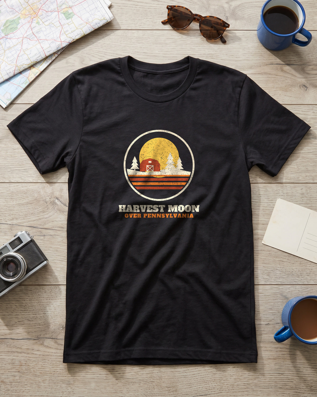 Harvest Moon Over Pennsylvania Retro Badge T-Shirt (photo)