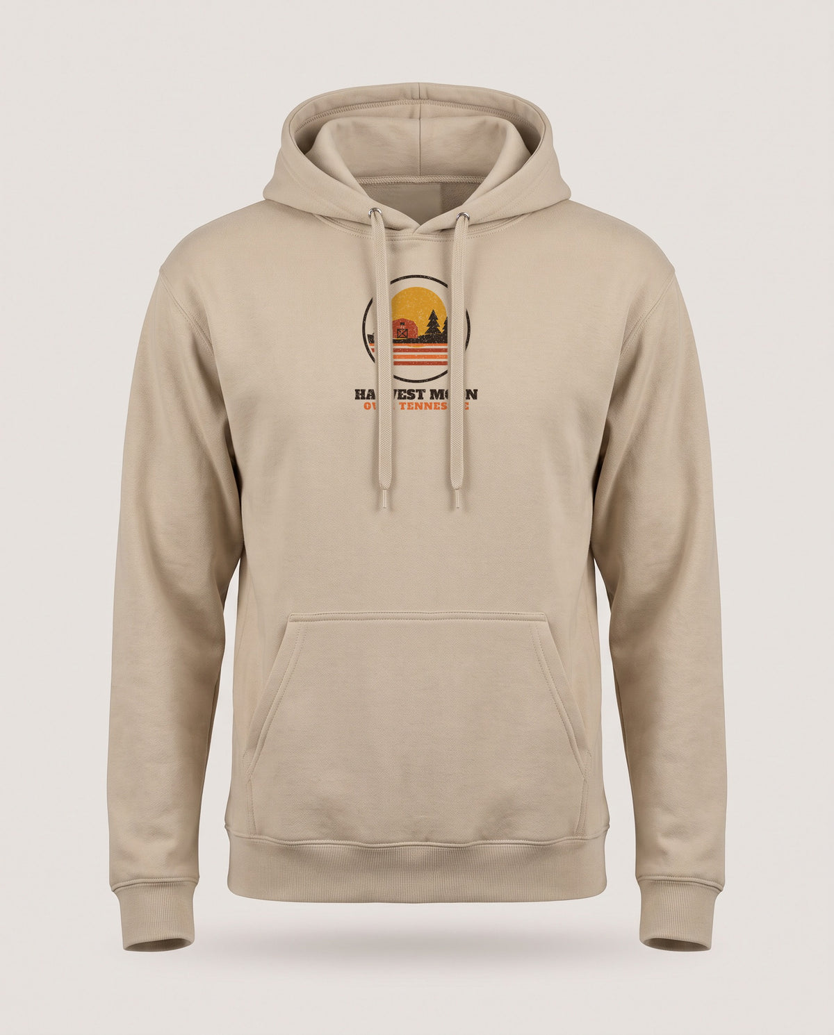 Harvest Moon Over Tennessee Retro Badge Hoodie — Sand (mockup)