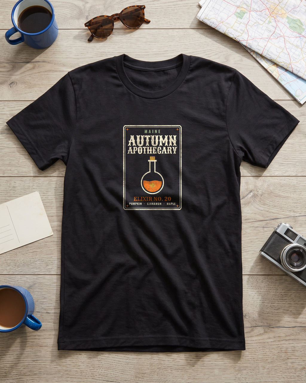 Maine Autumn Apothecary Label T-Shirt (photo)