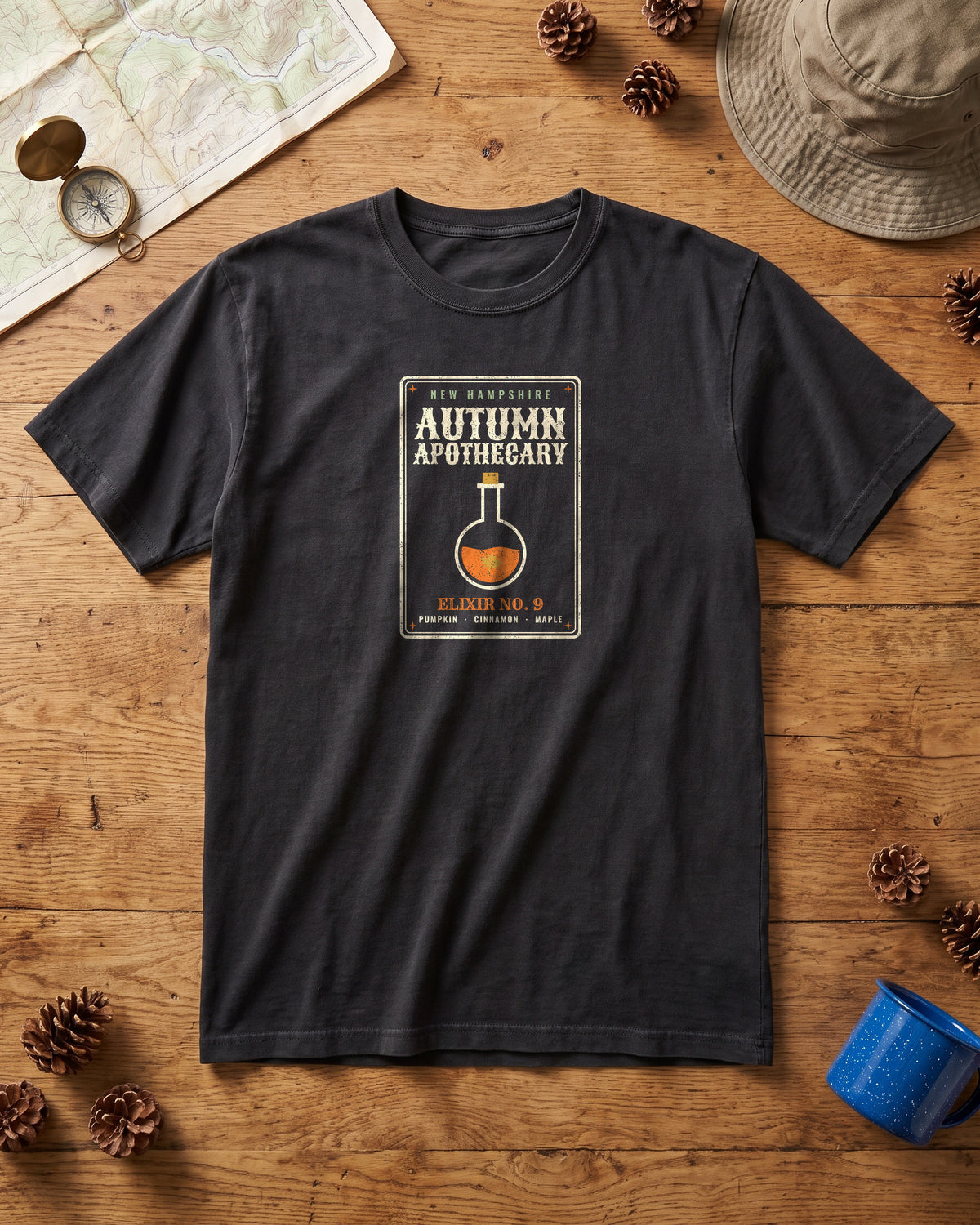 New Hampshire Autumn Apothecary Label T-Shirt (photo)