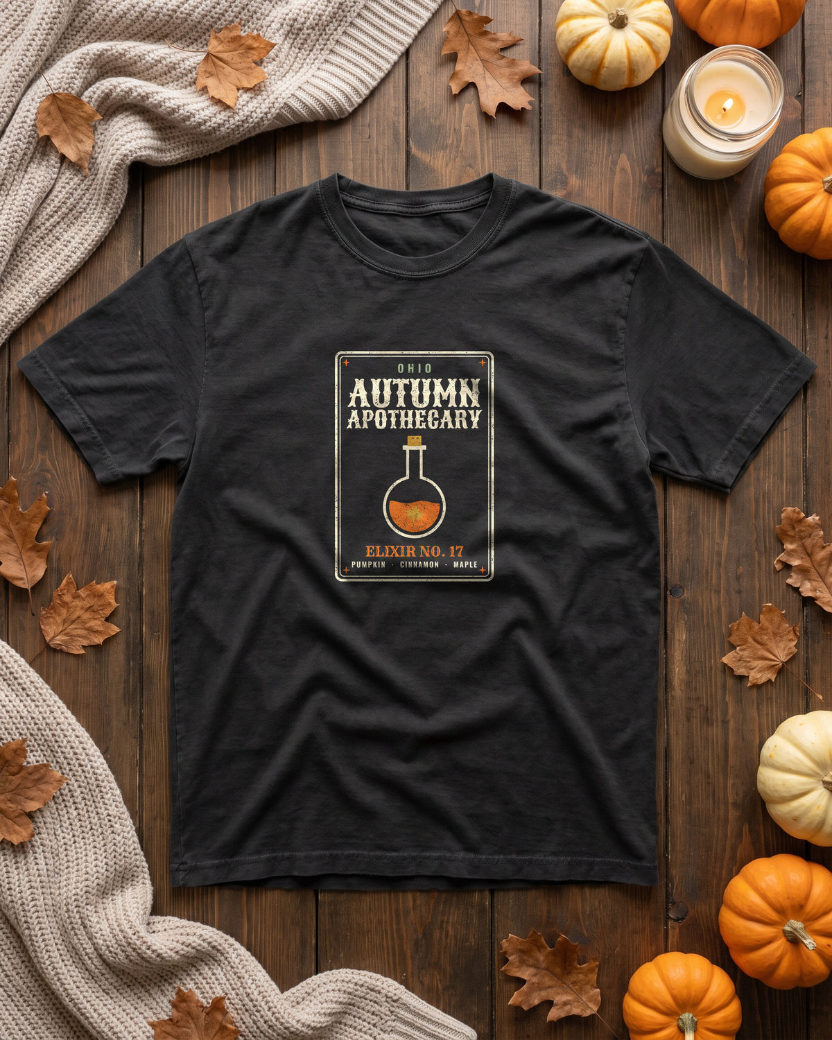 Ohio Autumn Apothecary Label T-Shirt (photo)