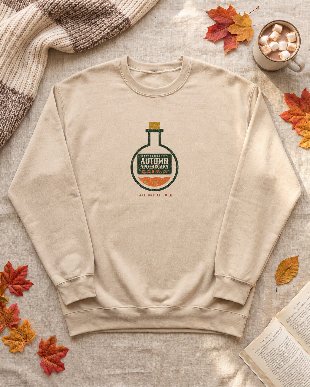 Massachusetts Autumn Apothecary Flask Crewneck Sweatshirt (photo)