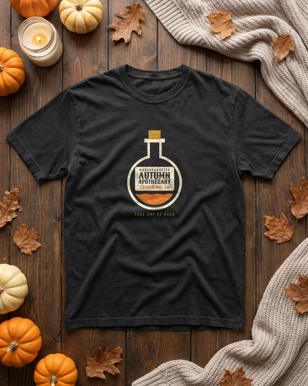 Massachusetts Autumn Apothecary Flask T-Shirt (photo)