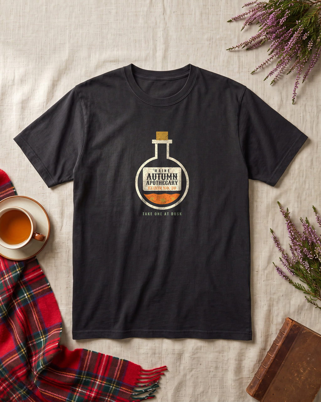 Maine Autumn Apothecary Flask T-Shirt (photo)