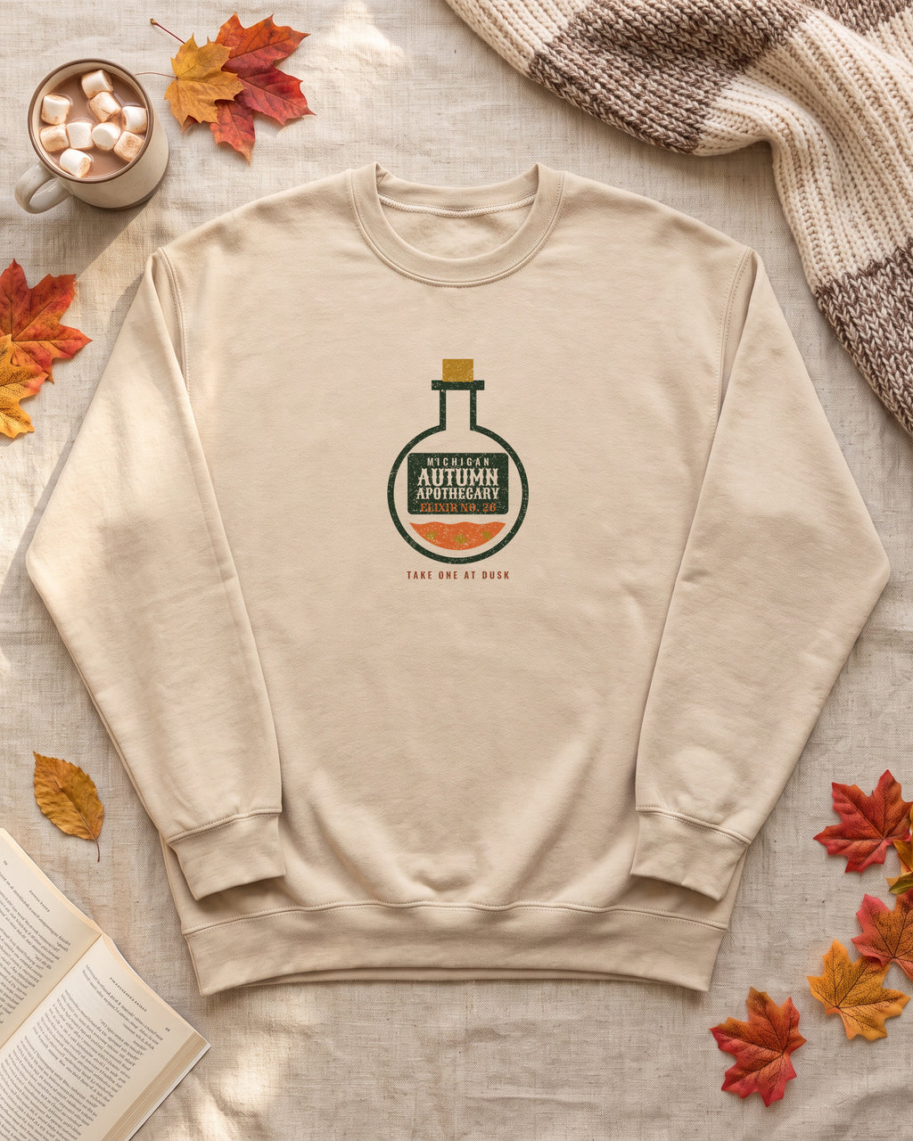 Michigan Autumn Apothecary Flask Crewneck Sweatshirt (photo)