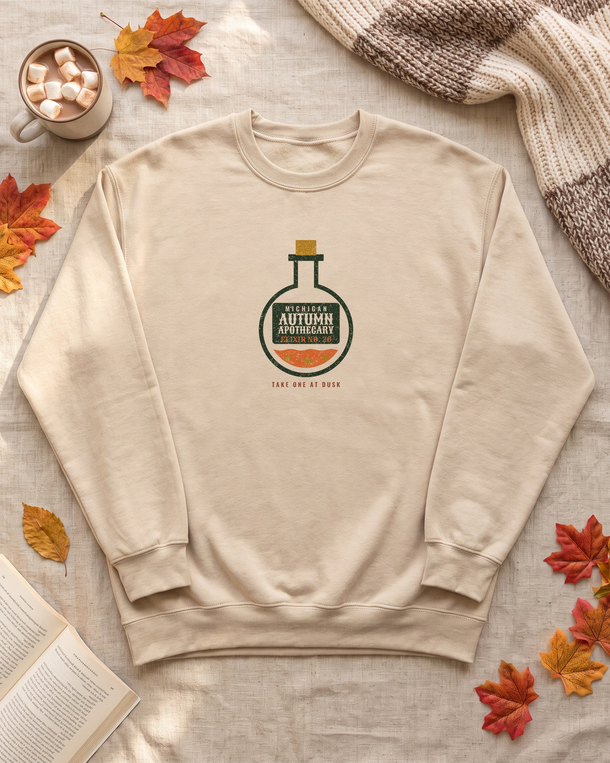 Michigan Autumn Apothecary Flask Crewneck Sweatshirt (photo)