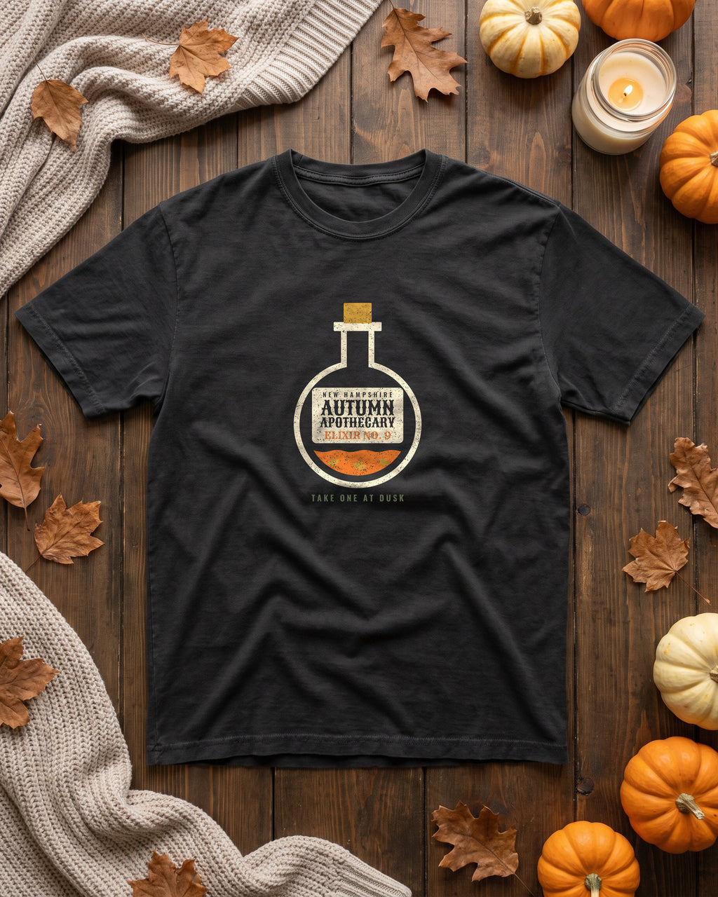 New Hampshire Autumn Apothecary Flask T-Shirt (photo)