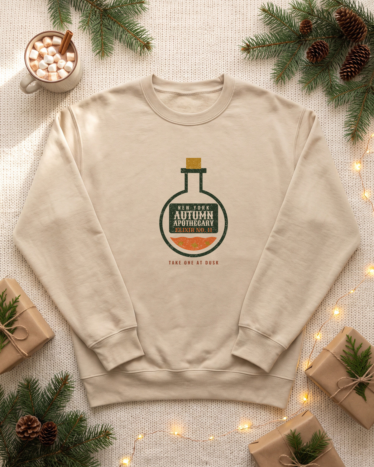 New York Autumn Apothecary Flask Crewneck Sweatshirt (photo)