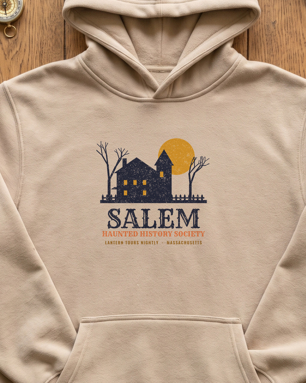 Salem Massachusetts Haunted History Society Hoodie (close-up)
