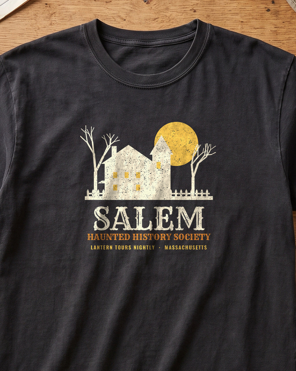 Salem Massachusetts Haunted History Society T-Shirt (close-up)