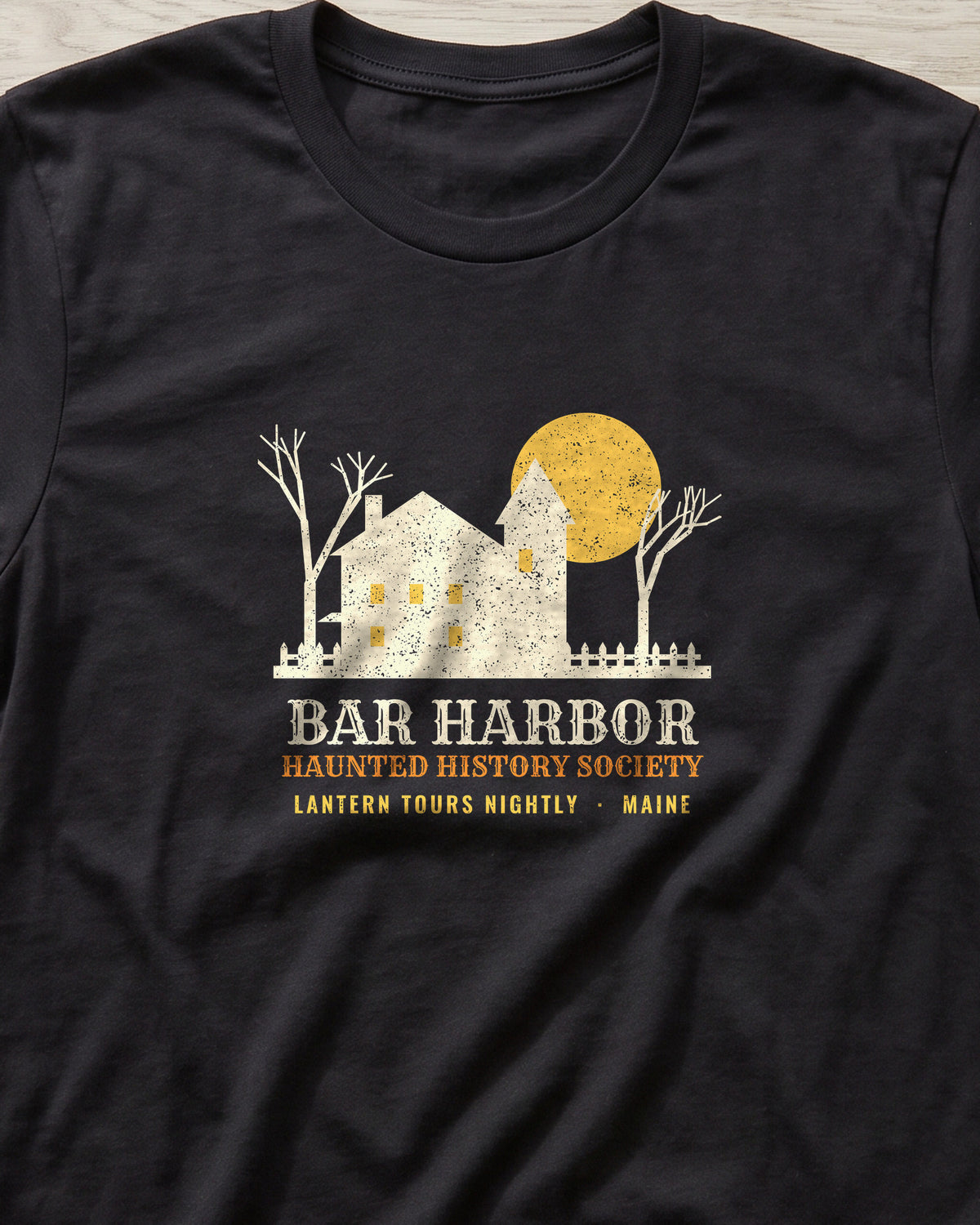 Bar Harbor Maine Haunted History Society T-Shirt (close-up)
