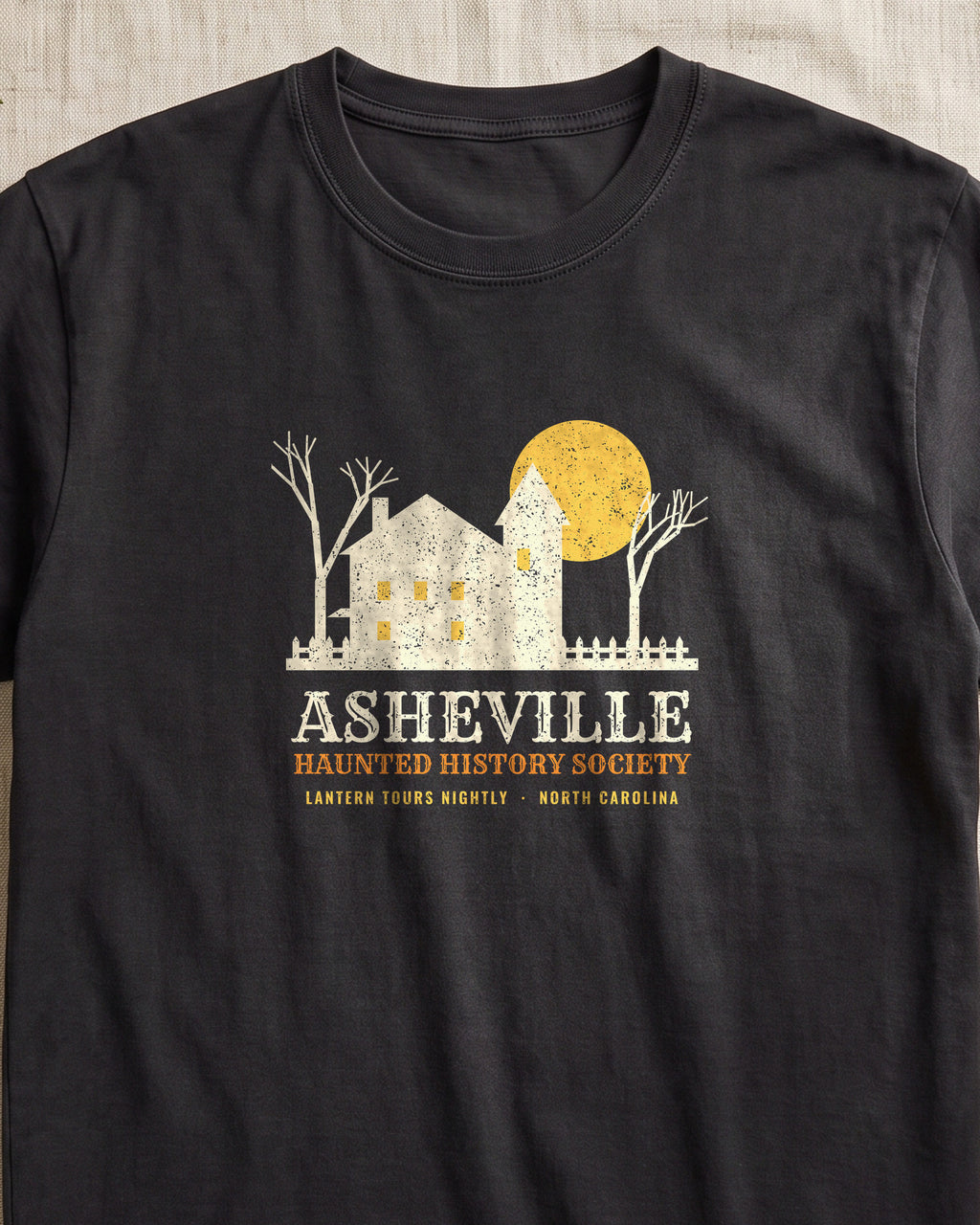 Asheville North Carolina Haunted History Society T-Shirt (close-up)