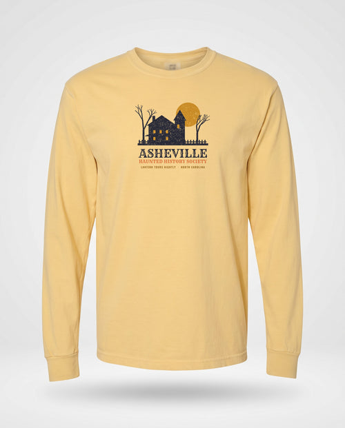 Asheville North Carolina Haunted History Society Long Sleeve Tee — Butter (mockup)