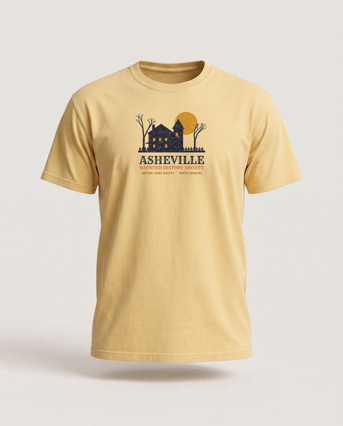 Asheville North Carolina Haunted History Society T-Shirt — Butter (mockup)