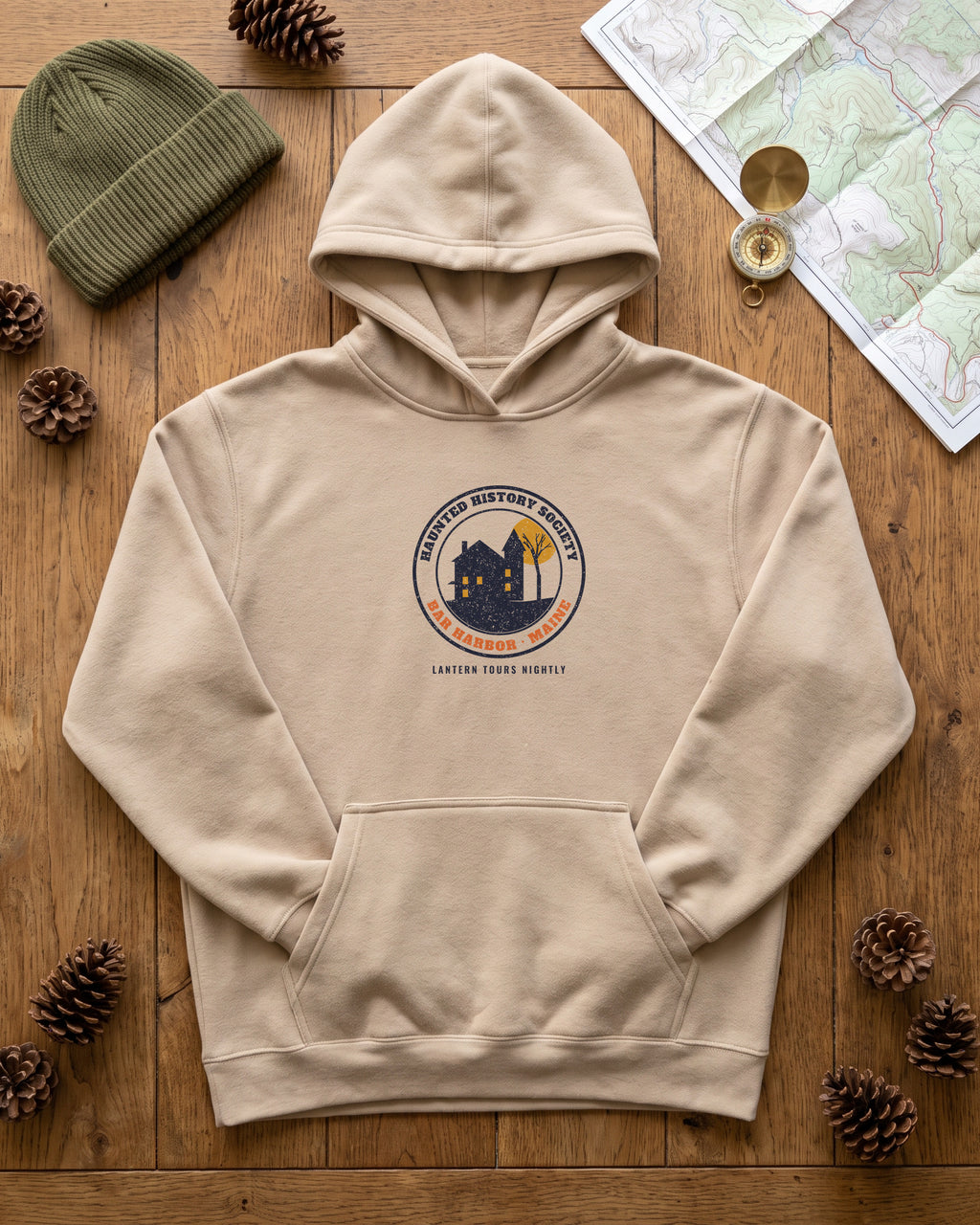 Bar Harbor Maine Haunted History Society Seal Hoodie (photo)