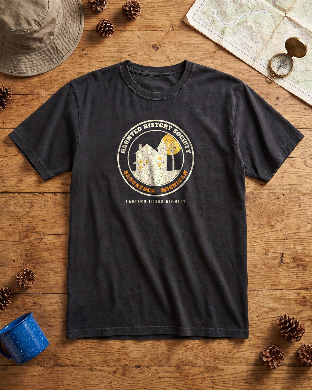 Saugatuck Michigan Haunted History Society Seal T-Shirt (photo)