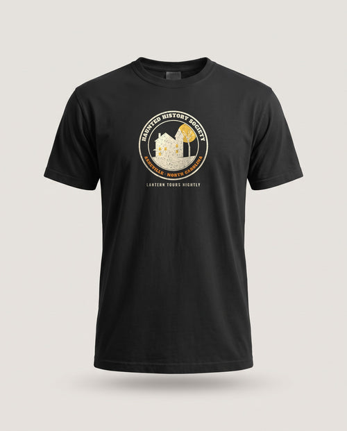 Asheville North Carolina Haunted History Society Seal T-Shirt — Black (mockup)