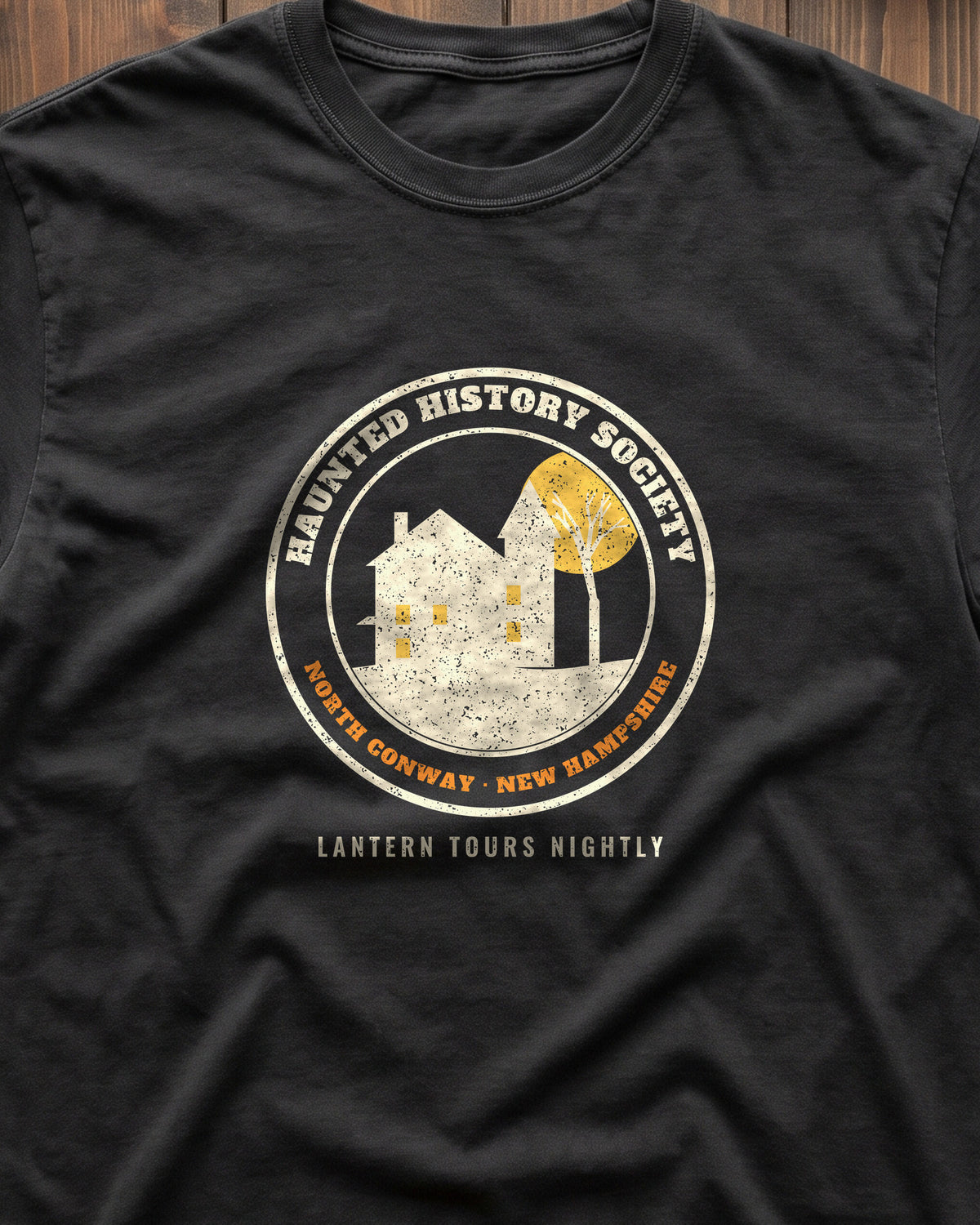 North Conway New Hampshire Haunted History Society Seal T-Shirt (close-up)