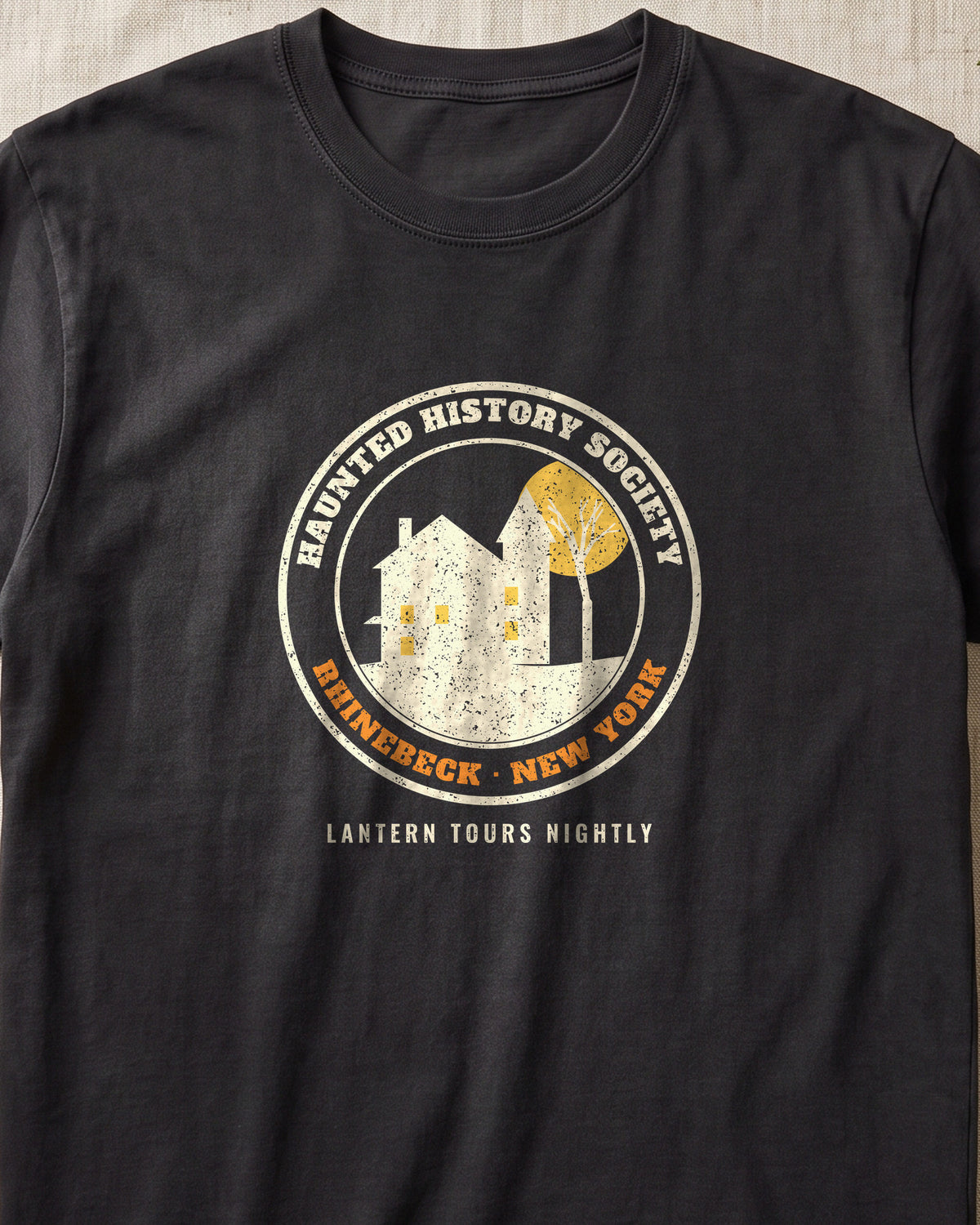 Rhinebeck New York Haunted History Society Seal T-Shirt (close-up)